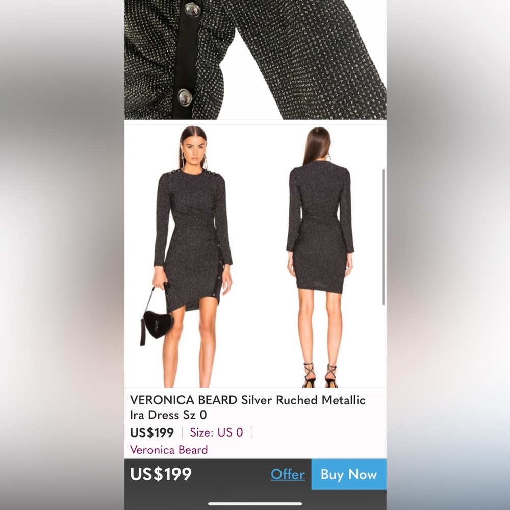 VERONICA BEARD BLACK/SILVER RUCHED METALLIC IRA DRESS PTP 15”